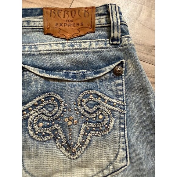 VTG  Express Womens 10 Extreme Flare Faded med Wash Denim Jeans Y2K - Picture 7 of 11